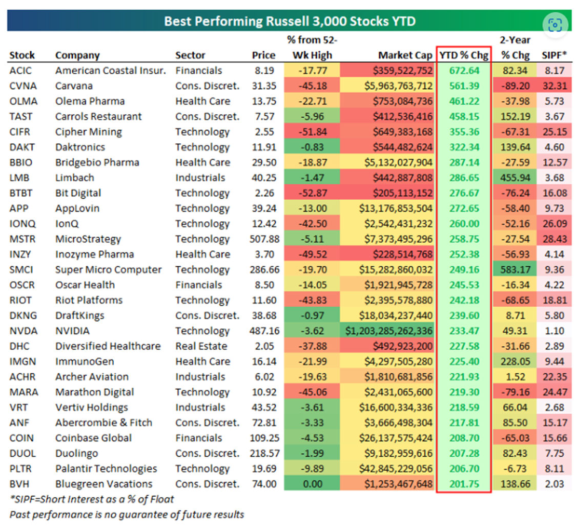 best performing russell 3000 stocks 2023 ytd